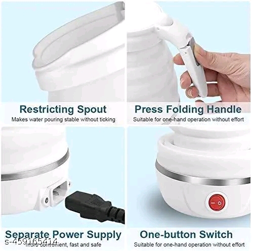 GKO Travel Folding Electric Kettle, Fast Boiling, Beautiful Design Collapsible, Portable, 600Ml Boil Dry Protection, 100-240V Food Grade Silicone Foldable Kettle (White, Blue) - 600 Watt - Image 3