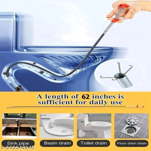 Stainless Steel Hair Catching Drain Cleaner Wire Spring Sink Cleaning Stick (90 cm - Red) - Image 3