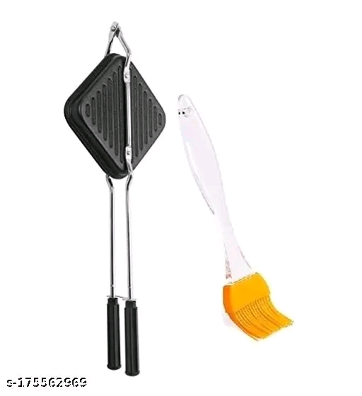 Non-Stick Gas Toaster Sandwich Maker | Regular Grill Sandwich Maker - Black and Steel Roti Chimta (Pack of 2) - Image 3