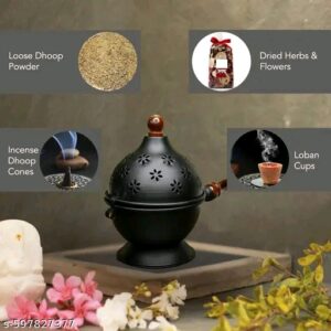 Incense Holder Loban Dani Dhoop Dani Loban Burner With Handle Dhoop Dani Burner Puja Incense Burner BLACK Pack 