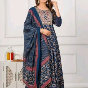 Women’s Embroidered Anarkali Kurta Pant and dupatta set