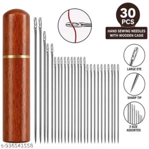 30Pieces Self Threading Needles with Wooden Needle Case Needles Box