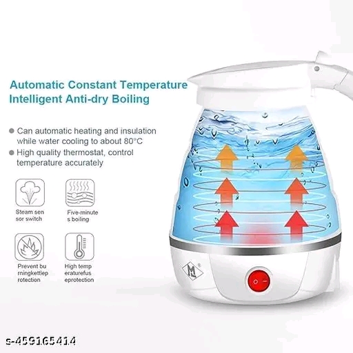 GKO Travel Folding Electric Kettle, Fast Boiling, Beautiful Design Collapsible, Portable, 600Ml Boil Dry Protection, 100-240V Food Grade Silicone Foldable Kettle (White, Blue) - 600 Watt - Image 2