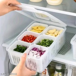 Food  Containers with Lids Airtight, Fridge Fresh-Keeping Container with 6 detachable small boxes, Portable Divided Fruit Storage Container Onion Ginger Garlic Cherry Storage (Pack Of 1)