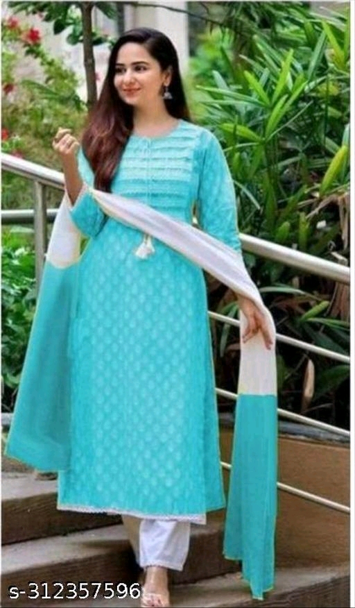 Rayon Printed Kurta Set With Dupatta - Image 3