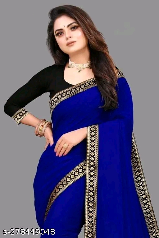 Solid Plain Bollywood Georgette Saree - Image 2