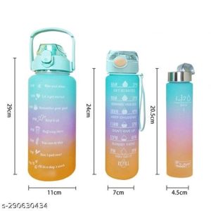 Set of 3 Water Bottle with Motivational Time Marker, Leakproof Durable Non-Toxic Sipper Water bottle for office, School Gallon Water bottle for gym