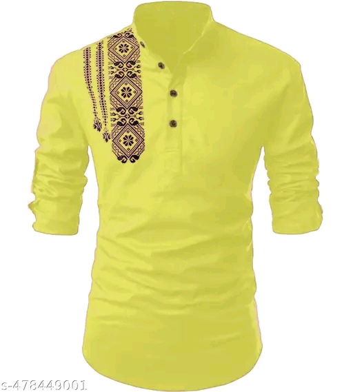 Men's Cotton Short Kurta Men's Long Sleeves Regular Fit Kurta Ethnic Wear Straight Indian Short Kurta Mandarin - Image 3