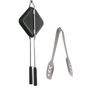 Non-Stick Gas Toaster Sandwich Maker | Regular Grill Sandwich Maker – Black and Steel Roti Chimta (Pack of 2)