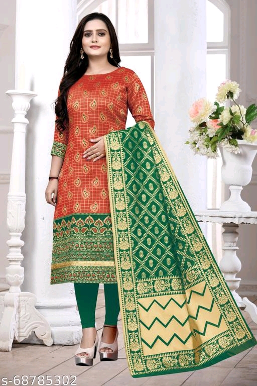 EXCLUSIVE BANARASI SILK DESIGNER KURTI WITH DUPATTA FOR GIRLS & WOMEN - Image 2