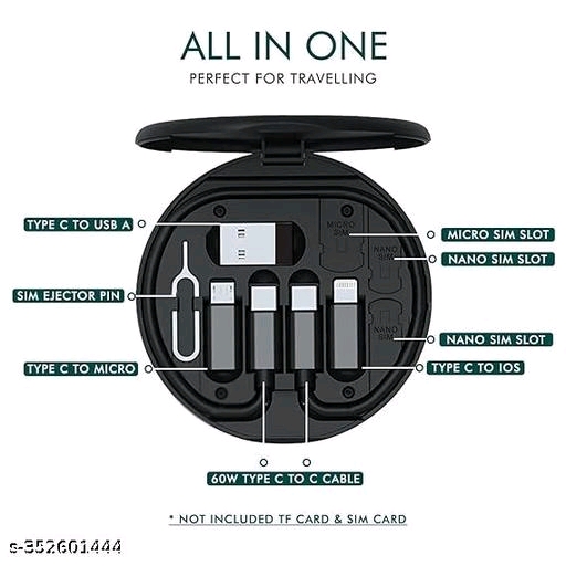 Multi-Functional Fast Charging Data Cable Set Small Type C Charging with Retrieve Card Pin, Round Storage Box, Compact & Portable - Image 4