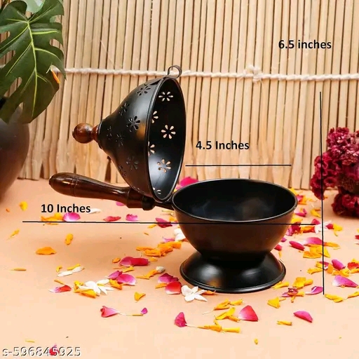 Incense Holder Loban Dani Dhoop Dani Loban Burner With Handle Dhoop Dani Burner Puja Incense Burner BLACK Pack - Image 4