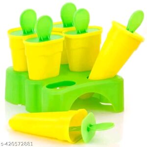 Plastic New Ice Cream Candy Kulfi Maker Popsicle Mould Set (Green-Yellow, 1Pcs)