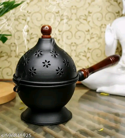 Incense Holder Loban Dani Dhoop Dani Loban Burner With Handle Dhoop Dani Burner Puja Incense Burner BLACK Pack - Image 3