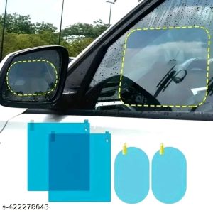 4pcs Car Rearview Mirror Films Anti-Rain Fog Waterproof PET Clear Film Accessories (2 Oval + 2 Square Film)