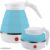 GKO Travel Folding Electric Kettle, Fast Boiling, Beautiful Design Collapsible, Portable, 600Ml Boil Dry Protection, 100-240V Food Grade Silicone Foldable Kettle (White, Blue) – 600 Watt